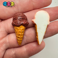 Fake Ice Cream Cone Chocolate And Strawberry Scoop Flatback Cabochons Decoden Charm 10 Pcs
