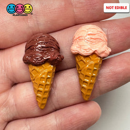 Fake Ice Cream Cone Chocolate And Strawberry Scoop Flatback Cabochons Decoden Charm 10 Pcs