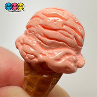 Fake Ice Cream Cone Chocolate And Strawberry Scoop Flatback Cabochons Decoden Charm 10 Pcs