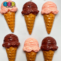 Fake Ice Cream Cone Chocolate And Strawberry Scoop Flatback Cabochons Decoden Charm 10 Pcs