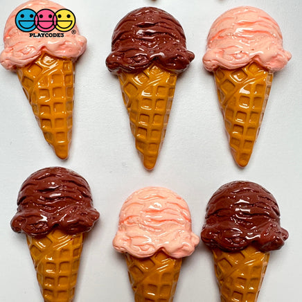 Fake Ice Cream Cone Chocolate And Strawberry Scoop Flatback Cabochons Decoden Charm 10 Pcs