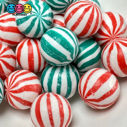 Mini Peppermint Balls Mint Fake Hard Candy Green Red Christmas Cabochons 24 Pcs Food