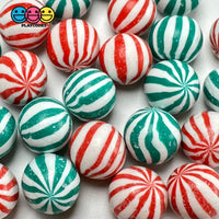 Mini Peppermint Balls Mint Fake Hard Candy Green Red Christmas Cabochons 24 Pcs Food