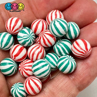 Mini Peppermint Balls Mint Fake Hard Candy Green Red Christmas Cabochons 24 Pcs Food