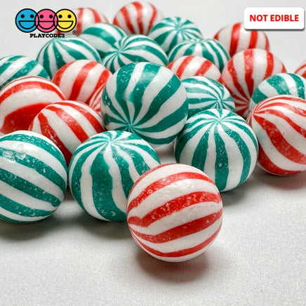 Mini Peppermint Balls Mint Fake Hard Candy Green Red Christmas Cabochons 24 Pcs Food