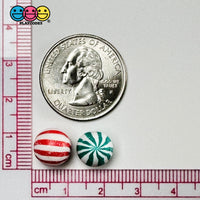 Mini Peppermint Balls Mint Fake Hard Candy Green Red Christmas Cabochons 24 Pcs Food