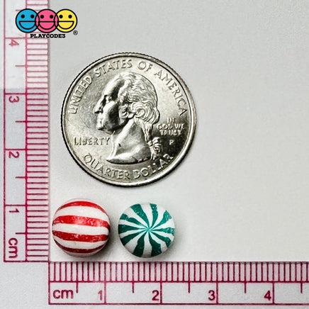 Mini Peppermint Balls Mint Fake Hard Candy Green Red Christmas Cabochons 24 Pcs Food
