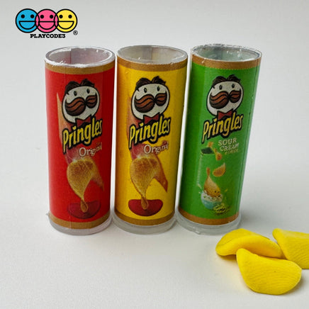 3Pcs Miniature 3D Fake Potato Chip Tube With 3 Tiny Chips - Light Weight Dollhouse Cabochons Decoden