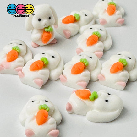 Mini Rabbit Holding Carrots Easter Kawaii Charm Flat Back Cabochons Decoden 10 Pcs Playcode3 Llc