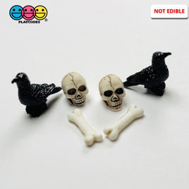 Mini Tiny Raven Crow Bird Human Skeleton Bone Halloween Holiday Cabochons Decoden Charm 6pcs PLAYCODE3 LLC Charm