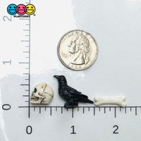 Mini Tiny Raven Crow Bird Human Skeleton Bone Halloween Holiday Cabochons Decoden Charm 6pcs PLAYCODE3 LLC Charm