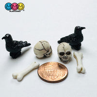 Mini Tiny Raven Crow Bird Human Skeleton Bone Halloween Holiday Cabochons Decoden Charm 6pcs PLAYCODE3 LLC mixes 6pcs