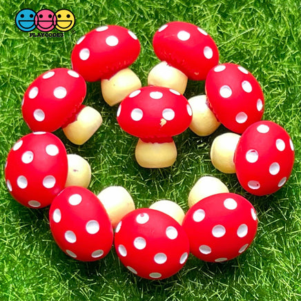 Mushroom Red White Spots Fly Mushrooms Charm Cabochons 10 Pcs