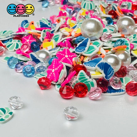 Ocean Sea Mermaid Festival Summer Vacation Fish Shells Stars Rhine Stone Beads Fake Clay Sprinkles