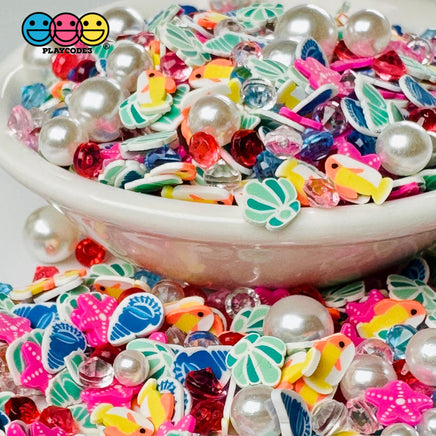 Ocean Sea Mermaid Festival Summer Vacation Fish Shells Stars Rhine Stone Beads Fake Clay Sprinkles