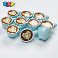 Pastel Blue Espresso Latte Cup with Flower Art Fake Food Charms 10pcs - Fake Food