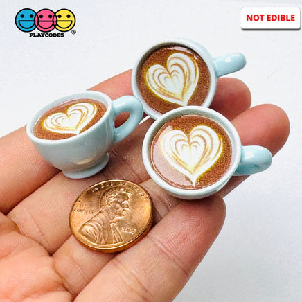 Pastel Blue Espresso Latte Cup with Flower Art Fake Food Charms 10pcs - Fake Food