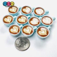 Pastel Blue Espresso Latte Cup with Flower Art Fake Food Charms 10pcs - Fake Food