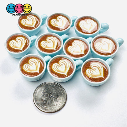Pastel Blue Espresso Latte Cup with Flower Art Fake Food Charms 10pcs - Fake Food