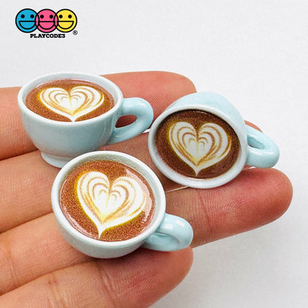 Pastel Blue Espresso Latte Cup with Flower Art Fake Food Charms 10pcs - Fake Food