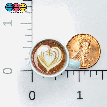 Pastel Blue Espresso Latte Cup with Flower Art Fake Food Charms 10pcs - Fake Food