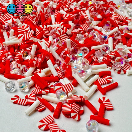 Peppermint Candy Cane Christmas Rhinestones Holiday Fake Clay Sprinkles Decoden Fimo Jimmies