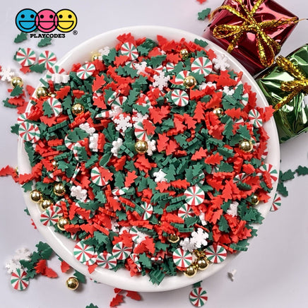 Peppermint Christmas Tree Farm Fimo Mix Fake Clay Sprinkles Gold Beads Funfetti Sprinkle
