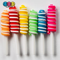 Peppermint Lollipop Swirl Faux Candy Charm Fake Bake Cabochons 12 Pcs