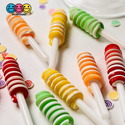 Peppermint Lollipop Swirl Faux Candy Charm Fake Bake Cabochons 12 Pcs