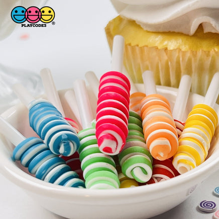 Peppermint Lollipop Swirl Faux Candy Charm Fake Bake Cabochons 12 Pcs