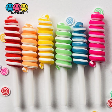 Peppermint Lollipop Swirl Faux Candy Charm Fake Bake Cabochons 12 Pcs