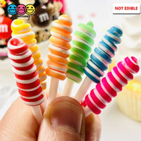 Peppermint Lollipop Swirl Faux Candy Charm Fake Bake Cabochons 12 Pcs
