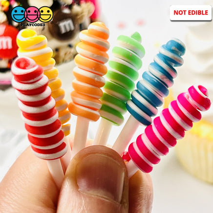 Peppermint Lollipop Swirl Faux Candy Charm Fake Bake Cabochons 12 Pcs
