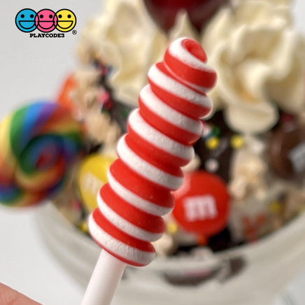 Peppermint Lollipop Swirl Faux Candy Charm Fake Bake Cabochons 12 Pcs