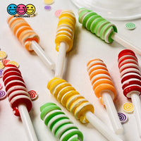 Peppermint Lollipop Swirl Faux Candy Charm Fake Bake Cabochons 12 Pcs