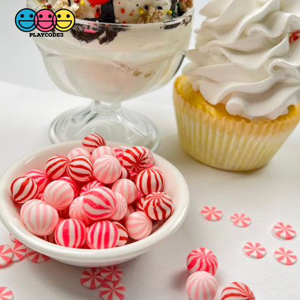 Peppermint Balls Red Pink Mint Fake Hard Candy Valentines Christmas Cabochons 24 Pcs Food
