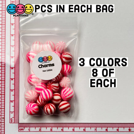 Peppermint Balls Red Pink Mint Fake Hard Candy Valentines Christmas Cabochons 24 Pcs Food
