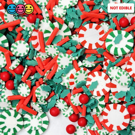 Peppermint Pinwheel Christmas Fimo Mix Fake Sprinkle And Acrylic Beads Red Green Funfetti 20 Grams