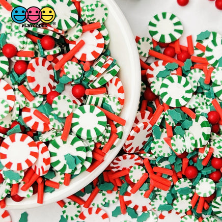 Peppermint Pinwheel Christmas Fimo Mix Fake Sprinkle And Acrylic Beads Red Green Funfetti