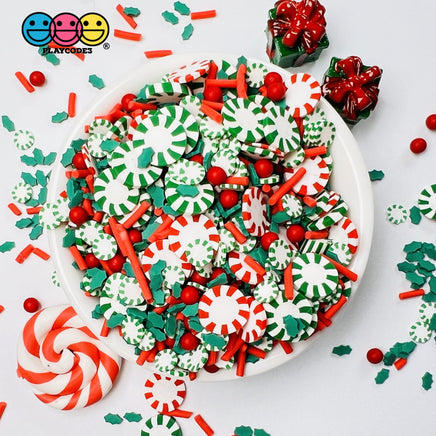 Peppermint Pinwheel Christmas Fimo Mix Fake Sprinkle And Acrylic Beads Red Green Funfetti