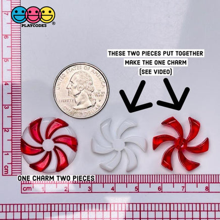 Peppermint Plastic Charm With Hole Two Pieces Christmas Charms Cabochons 10 Pcs