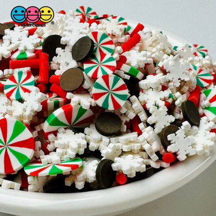Peppermint Snow Flake Chocolate Confetti Christmas Holiday Fake Clay Sprinkles Decoden Fimo Jimmies