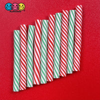 Peppermint Sticks Short Charm Red Green Christmas Charms Solid Cabochons 10 Pcs