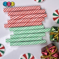 Peppermint Sticks Short Charm Red Green Christmas Charms Solid Cabochons 10 Pcs