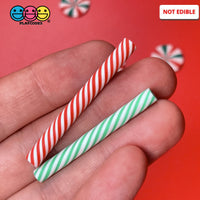 Peppermint Sticks Short Charm Red Green Christmas Charms Solid Cabochons 10 Pcs