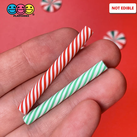 Peppermint Sticks Short Charm Red Green Christmas Charms Solid Cabochons 10 Pcs