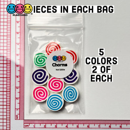 Peppermint Swirl Fake Candy Polymer Clay Charm Candies Cabochons 10 Pcs