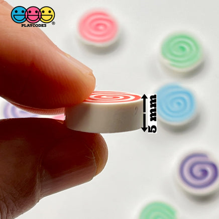 Peppermint Swirl Fake Candy Polymer Clay Charm Candies Cabochons 10 Pcs