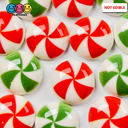 Peppermint Swirl Red Green Flatback Mini Charm Christmas Charms Cabochons 20 Pcs