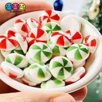 Peppermint Swirl Red Green Flatback Mini Charm Christmas Charms Cabochons 20 Pcs